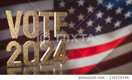 The gold text on flag for United States presidential election concept 3d rendering. The gold text on flag for United States presidential election concept 3d rendering. 116720346