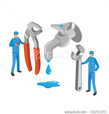 Worker repairing a water leak Worker repairing a water leak 116721253