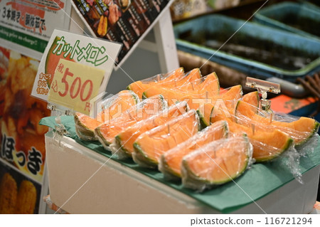 Melon at a street stall in Hokkaido Melon at a street stall in Hokkaido 116721294