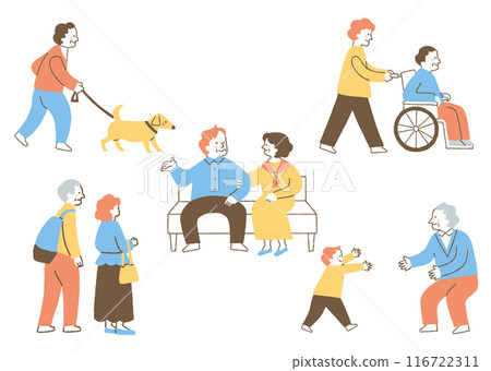 Elderly people's daily life set_color Elderly people's daily life set_color 116722311