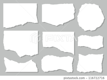 Set of torn white paper with shadow on grey background 116722716