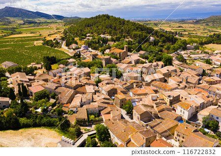 Aerial view of French township of Fontcouverte in summer Aerial view of French township of Fontcouverte in summer 116722832