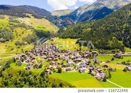 View from a height of the Curaglia village in the valley medel 116722840