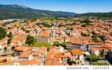 Drone view of Prades summer cityscape, Pyrenees-Orientales, France 116722850