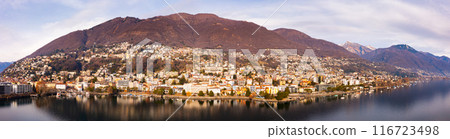 Picturesque aerial view of Swiss town Locarno Picturesque aerial view of Swiss town Locarno 116723498