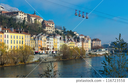 Right bank of Isere in Grenoble with cable car 116723558
