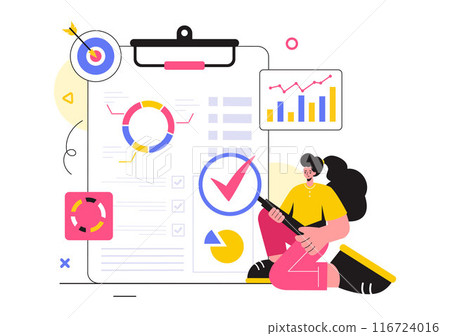 Market Research and Analysis Vector Illustration with Team Management and Analytics for Creating Data Statistics in a Flat Style Cartoon Background 116724016
