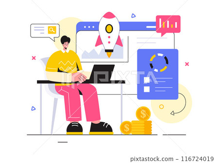 Market Research and Analysis Vector Illustration with Team Management and Analytics for Creating Data Statistics in a Flat Style Cartoon Background Market Research and Analysis Vector Illustration with Team Management and Analytics for Creating Data Statistics in a Flat Style Cartoon Background 116724019
