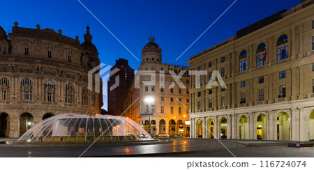 Piazza De Ferrari at dusk, Genoa, Italy Piazza De Ferrari at dusk, Genoa, Italy 116724074