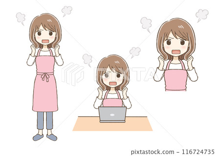 穿圍裙的女人生氣了(全身、上身、電腦前) 穿圍裙的女人生氣了(全身、上身、電腦前) 116724735