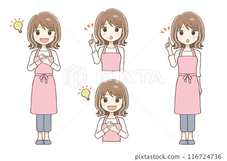 A woman wearing an apron has an idea 116724736