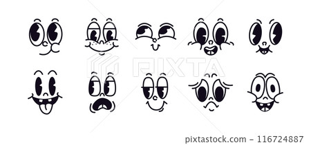 Expressive vintage cartoon character faces icons set 116724887