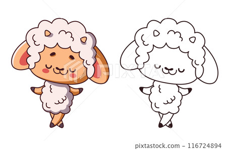 Kawaii baby sheep dancing cartoon character of coloring page Kawaii baby sheep dancing cartoon character of coloring page 116724894