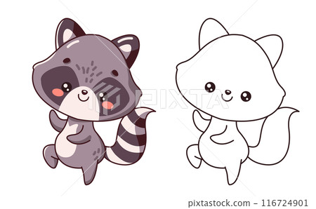 Joyful racoon dancing cartoon character of coloring page Joyful racoon dancing cartoon character of coloring page 116724901