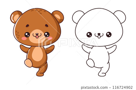 Funny baby bear dancing cartoon character of coloring page 116724902