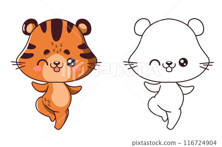 Playful tiger dancing ballet character of coloring page Playful tiger dancing ballet character of coloring page 116724904