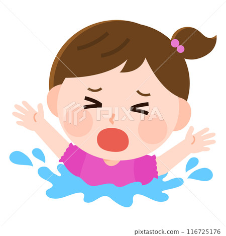 Drowning girl struggling, water accident, clothes, illustration 116725176