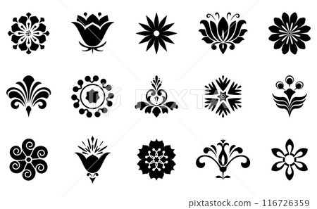 Flowers icon set. Flowers isolated on transparent background. Flowers in modern simple. Cute round flower plant nature collection. Vector illustrator 116726359