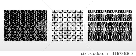 Geometric set of seamless black and white patterns. Simple vector graphics. 116726360