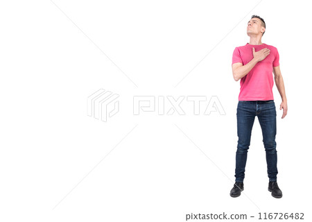 Serious man with hand on chest. White background Serious man with hand on chest. White background 116726482