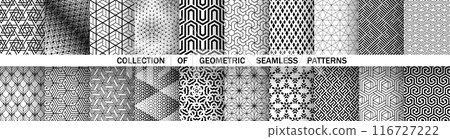 Geometric set of seamless black and white patterns. Simple vector graphics. 116727222