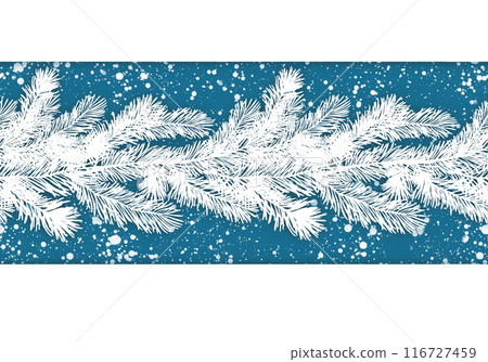 Fir tree garland. Christmas seamless border. Greeting card, winter floral frame. 116727459