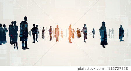 Multinational people and digital technology Horizontal visual for banners and advertisements 116727528