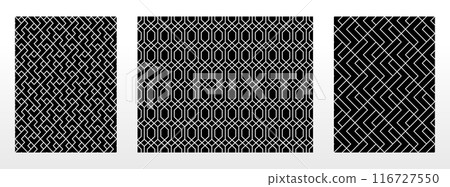 Geometric set of seamless black and white patterns. Simple vector graphics. Geometric set of seamless black and white patterns. Simple vector graphics. 116727550