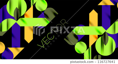 Colorful simple dynamic geometric forms circles lines and round shapes. Mosaic techno art concept. Vector Illustration For Wallpaper, Banner, Background, Card, Book Illustration, landing page Colorful simple dynamic geometric forms circles lines and round shapes. Mosaic techno art concept. Vector Illustration For Wallpaper, Banner, Background, Card, Book Illustration, landing page 116727641