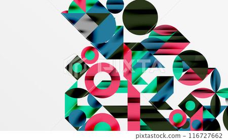Neo memphis geometric pattern with circles, squares and lines. Pop art abstract background for covers, banners, flyers and posters and other templates Neo memphis geometric pattern with circles, squares and lines. Pop art abstract background for covers, banners, flyers and posters and other templates 116727662
