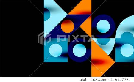 Colorful triangles circles square geometric design. Abstract background for wallpaper, banner, backdrop, card, book Illustration, landing page Colorful triangles circles square geometric design. Abstract background for wallpaper, banner, backdrop, card, book Illustration, landing page 116727771