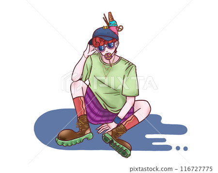 一個喜歡糖果的男孩，白色背景，藍色泥濘 116727775