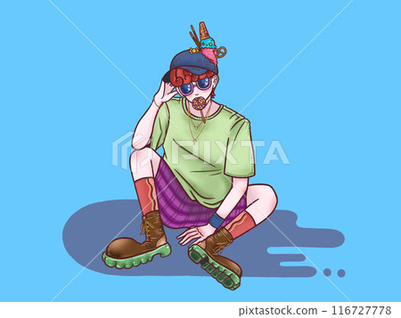 喜歡甜食的男孩 藍色背景 藍色泥濘 喜歡甜食的男孩 藍色背景 藍色泥濘 116727778
