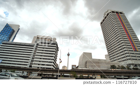 View in motion on the city center with skyscrapers. View in motion on the city center with skyscrapers. 116727810