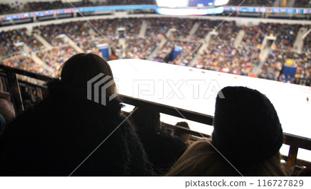 Fans sit on the ice arena during the World Cup in figure skating. Fans sit on the ice arena during the World Cup in figure skating. 116727829