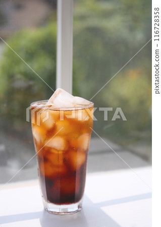 Iced coffee on a white table 116728358