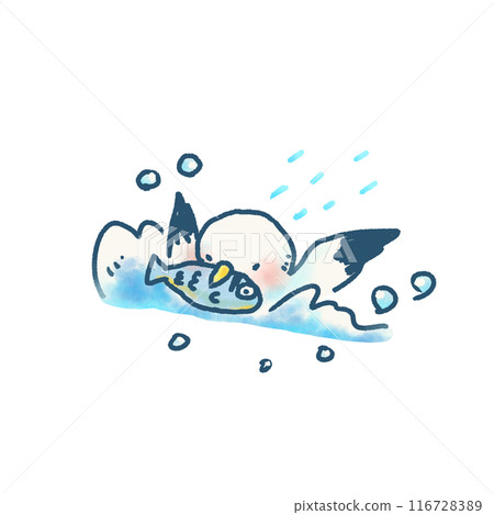 Illustration of a cute seagull catching fish in the sea Illustration of a cute seagull catching fish in the sea 116728389