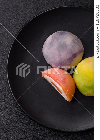 Delicious sweet chilled mochi desserts with fruit filling 116728533