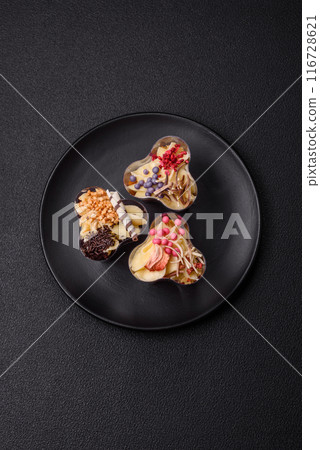 Delicious nutritious vegan dessert trifle with berries, cheese cream 116728621