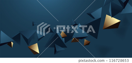 Abstract luxury 3d polygon chaotic floating on dark blue background. Futuristic digital high-technology. Vector illustration 116728653