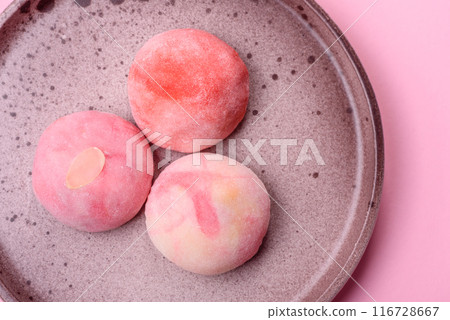 Delicious sweet chilled mochi desserts with fruit filling 116728667