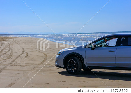 美麗的沙灘、大海和四驅車 美麗的沙灘、大海和四驅車 116728702