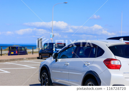 美麗的沙灘、大海和四驅車 美麗的沙灘、大海和四驅車 116728720