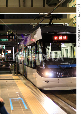 Night light rail Toyama station scenery Night light rail Toyama station scenery 116728871