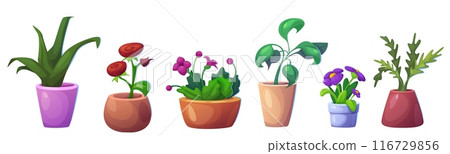 Cute house garden with plant in flower pot vector 116729856