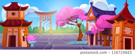 Chinese house in village. China town street vector Chinese house in village. China town street vector 116729883