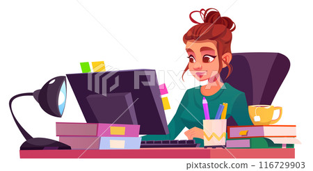 Girl student on desk do homework for school vector 116729903
