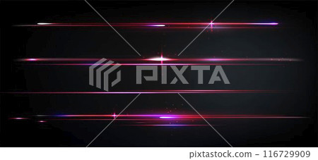 Neon red light lines glowing on black background 116729909
