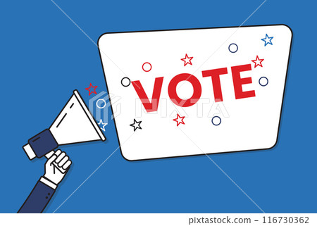 Megaphone or loudspeaker with speech bubble and vote word. Megaphone or loudspeaker with speech bubble and vote word. 116730362