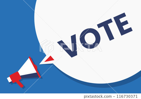 Megaphone or loudspeaker with speech bubble and vote word. Megaphone or loudspeaker with speech bubble and vote word. 116730371
